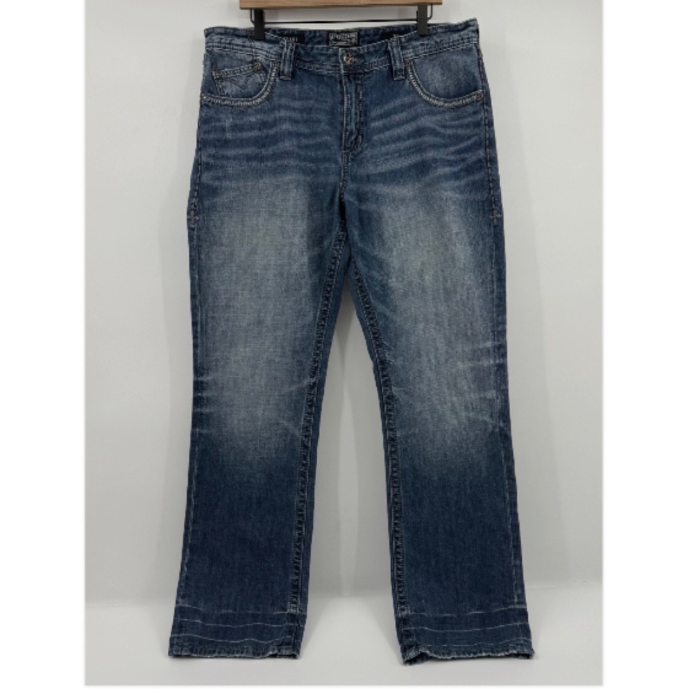 Affliction Jeans Men 36 Blue Grant Straight Leg Embroidered Studded Denim